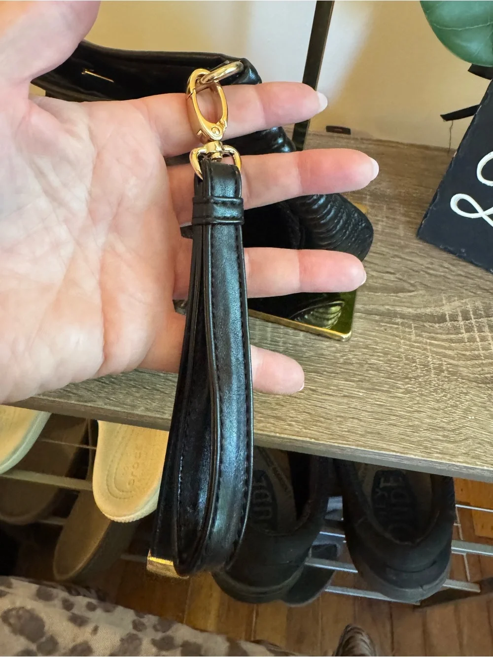 Versace Black Quilted Wave Wristlet with Gold Plaque